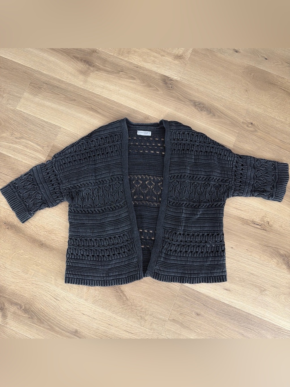 Lucky Brand Black Openfront Crochet Knit Women's Cardigan